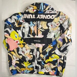 Members Only Jacket Looney Tunes Men's  XL Bugs Bunny Black Windbreaker Bugs Taz